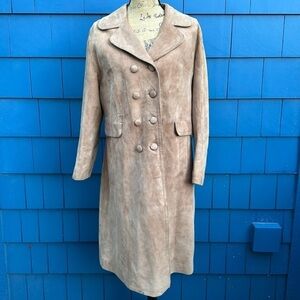 🤎🤎🤎Vintage soft suede large coat jacket long lined double breasted lamb suede